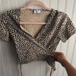 Adika Brown and Cream Puff Sleeve Wrap Blouse